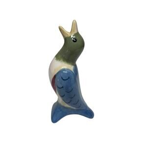 Vintage Pistoulet Pfaltzgraff Ceramic Pie Bird Green Blue Cream Excellent!